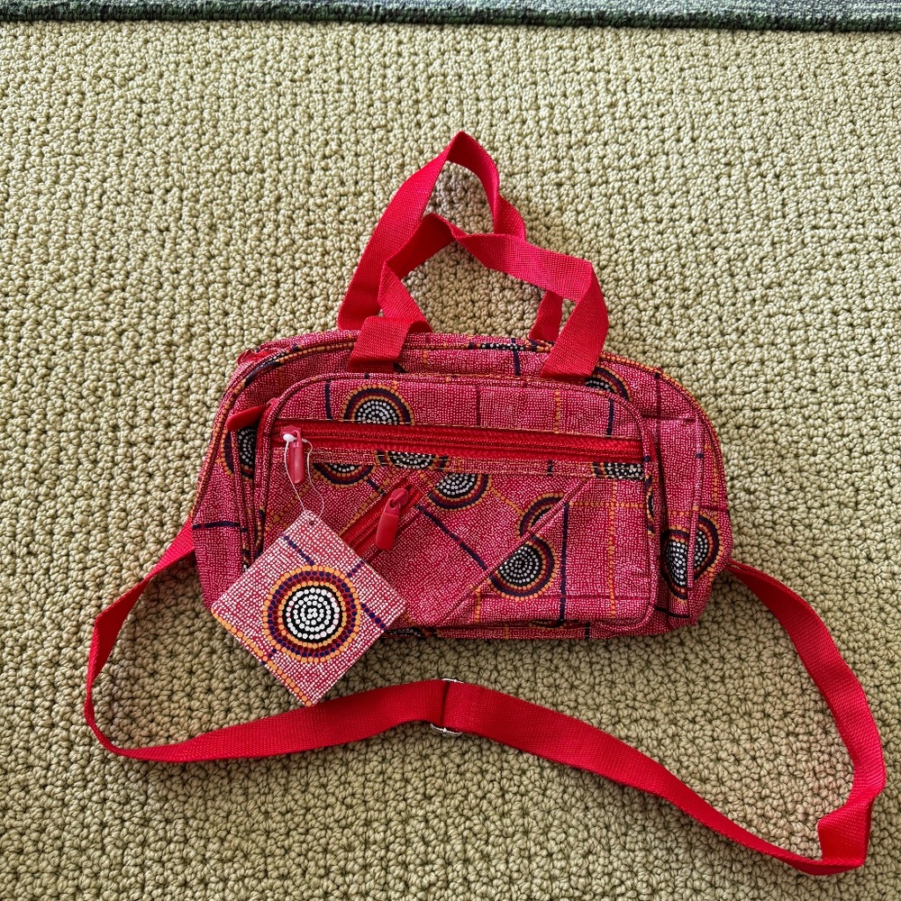 Vintage Indigenous Australian Colorful Printed Crossbody Bag with many Pockets